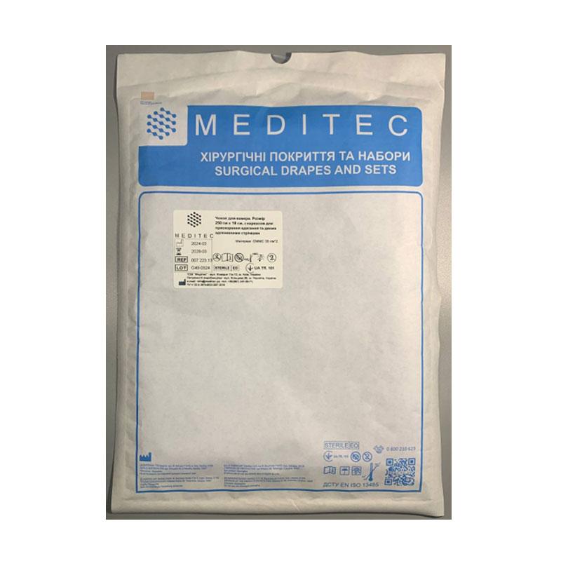 Чохол для камери. Розмір 250 см х 18 см «Meditec®» , з каркасом для прискорення вдягання та двома адгезивними стрічками, матеріал СММС 35 г/м*2. Стерильний